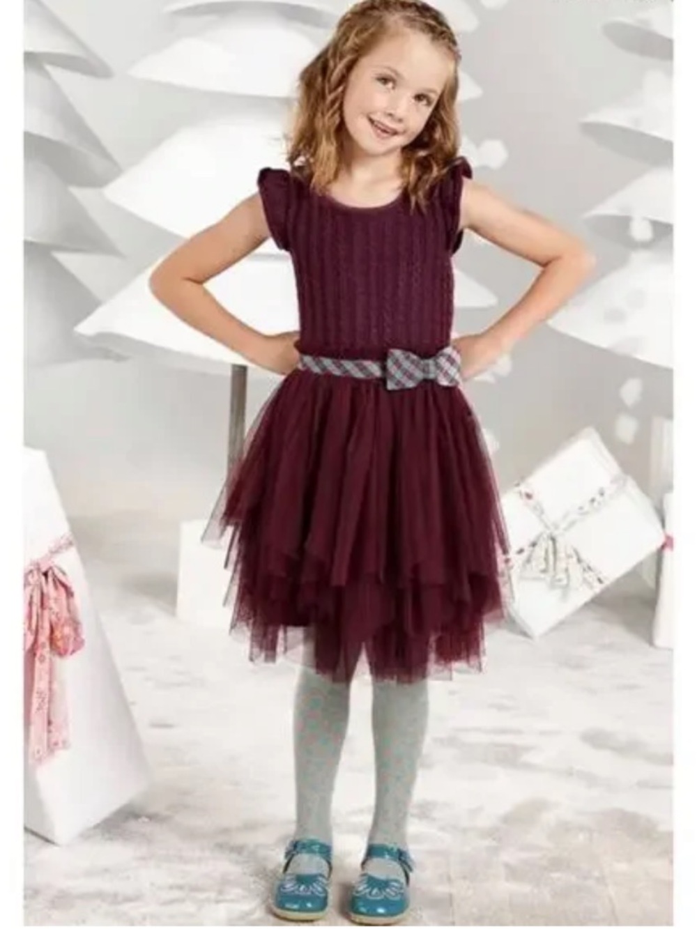 Matilda Jane Once Upon a Time Soirée Plum Knit & Tulle Dress Set Size 6-12m